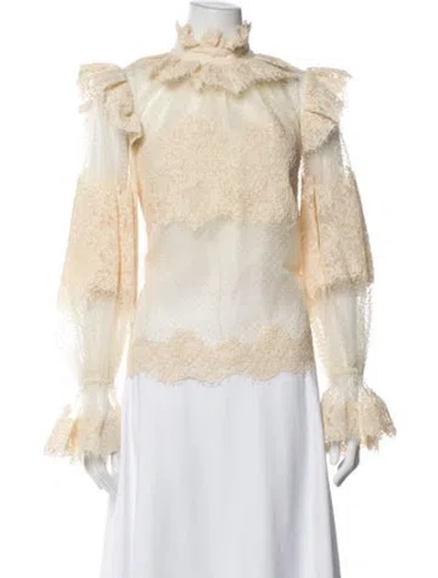 Pre-owned Zimmermann Lace Pattern Tie Neck Blouse In Neutral