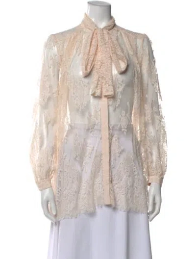 Pre-owned Zimmermann Lace Pattern Tie Neck Blouse In Pink