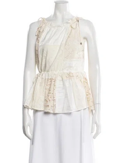 Pre-owned Zimmermann Lace Pattern Tie Neck Blouse In White