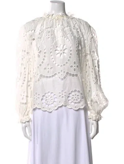 Pre-owned Zimmermann Lace Pattern Tie Neck Blouse In White
