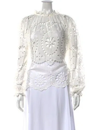 Pre-owned Zimmermann Lace Pattern Tie Neck Blouse In White