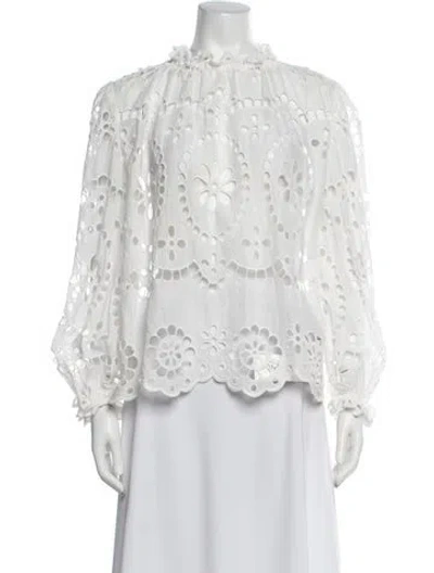 Pre-owned Zimmermann Lace Pattern Tie Neck Blouse In White