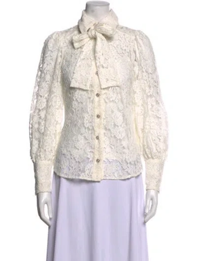 Pre-owned Zimmermann Lace Pattern Tie Neck Blouse In White