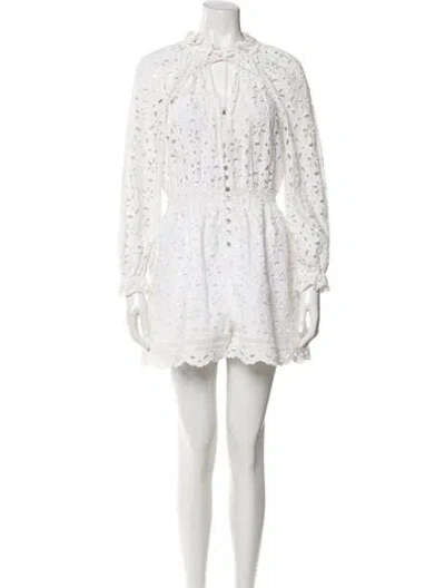 Pre-owned Zimmermann Lace Pattern Tie Neck Romper In White