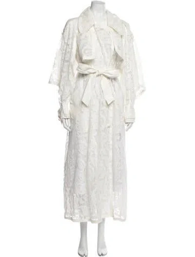 Pre-owned Zimmermann Lace Pattern Trench Coat In White