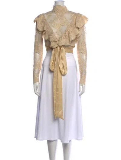 Pre-owned Zimmermann Lace Pattern Turtleneck Blouse W/ Tags In Neutrals