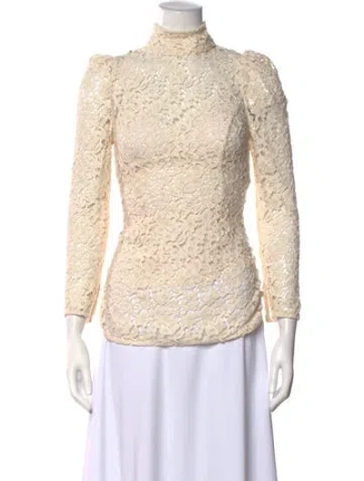Pre-owned Zimmermann Lace Pattern Turtleneck Blouse W/ Tags In Neutrals