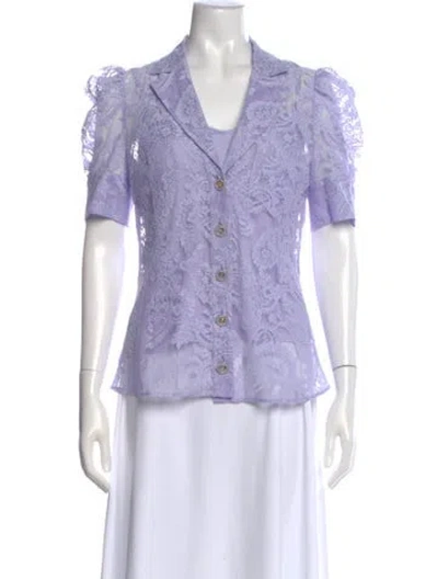 Pre-owned Zimmermann Lace Pattern V-neck Blouse W/ Tags In Purple
