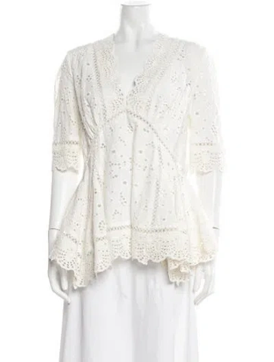 Pre-owned Zimmermann Lace Pattern V-neck Blouse W/ Tags In White