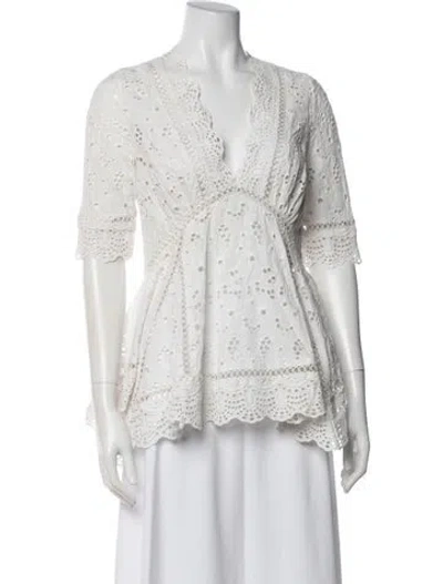 Pre-owned Zimmermann Lace Pattern V-neck Blouse In White