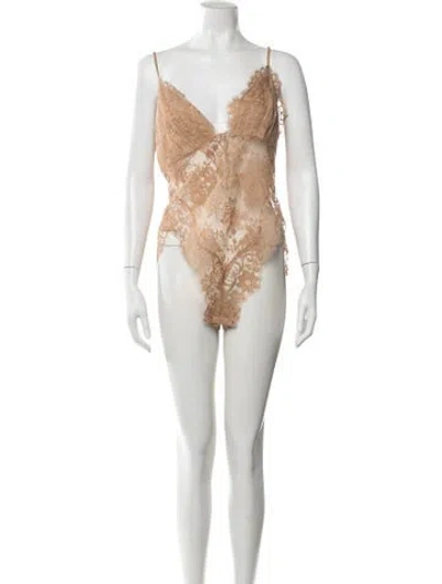 Pre-owned Zimmermann Lace Pattern V-neck Bodysuit W/ Tags In Neutral