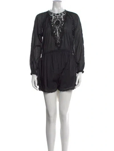 Pre-owned Zimmermann Lace Pattern V-neck Romper In Black