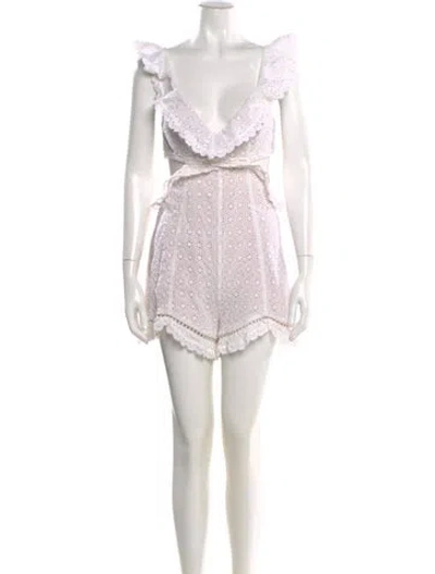 Pre-owned Zimmermann Lace Pattern V-neck Romper In Neutral