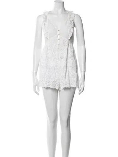 Pre-owned Zimmermann Lace Pattern V-neck Romper In White