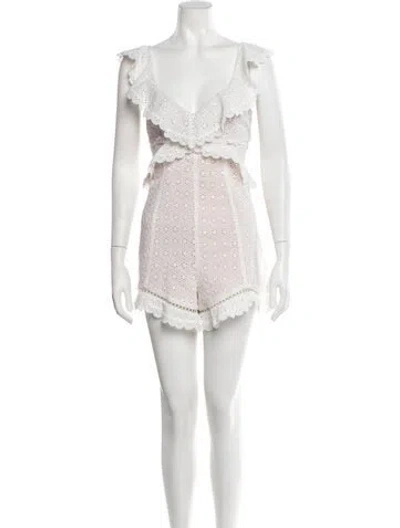 Pre-owned Zimmermann Lace Pattern V-neck Romper In White