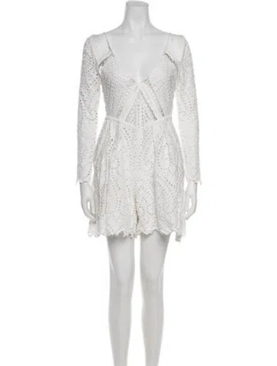 Pre-owned Zimmermann Lace Pattern V-neck Romper In White