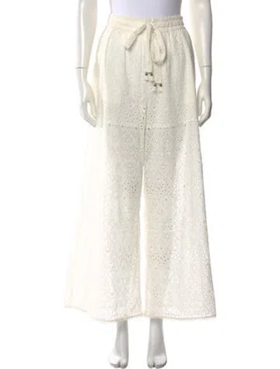 Pre-owned Zimmermann Lace Pattern Wide Leg Pants In White