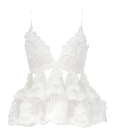 Zimmermann Lace Patterned Laminated Top In White