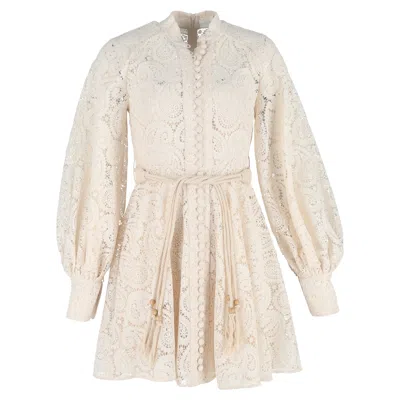 Zimmermann Lace-patterned Long Sleeve Mini Dress In Cream Polyester In Yellow