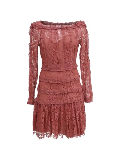 Pre-owned Zimmermann Lace Ruffle Mini Dress In Pink