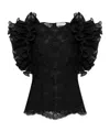 Zimmermann Crush Ruffled Plissé-tulle And Corded Lace Top In Black