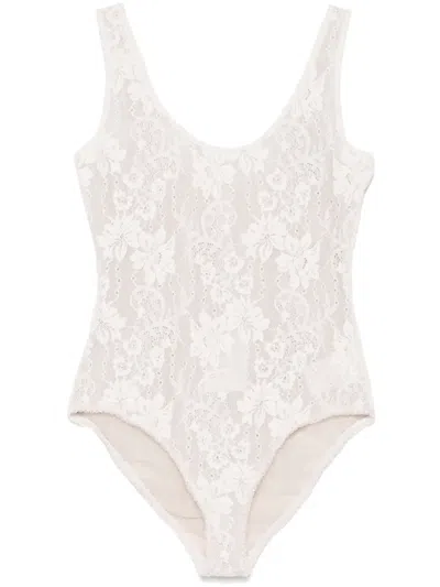 Zimmermann Scoop-neck Lace Bodysuit In Neutrals