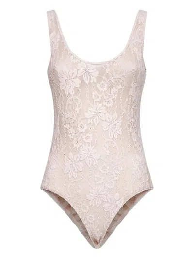 Zimmermann Lace Scoop Bodysuit In Pink