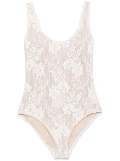 Zimmermann Scoop-neck Lace Bodysuit In Neutrals