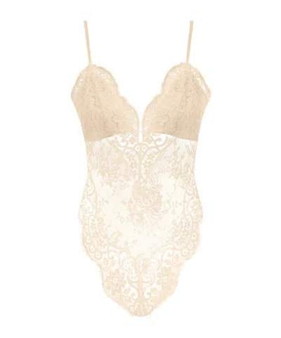 Zimmermann Lace Teddy Bodysuit In Neutral