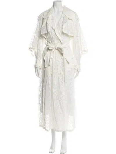 Pre-owned Zimmermann Lace Trench Coat In White