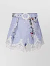 Zimmermann Womens Light Blue Floral Everley Tuck Floral-pattern Linen Shorts