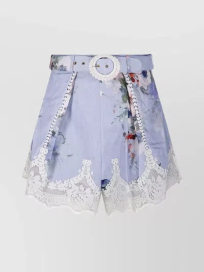 ZIMMERMANN LACE TRIM FLORAL PRINT PLEATED SHORTS