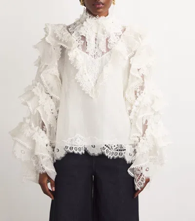 Zimmermann Crush Heart Ruffled Blouse In White