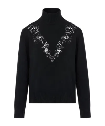 Zimmermann Lace Trim Turtleneck Knitted Sweater In Black