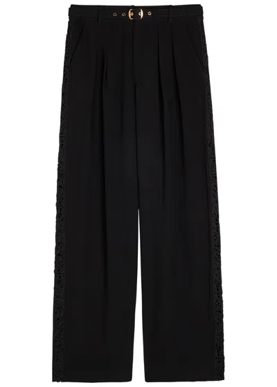 Zimmermann Lace Trim Wide Leg Pant In Black