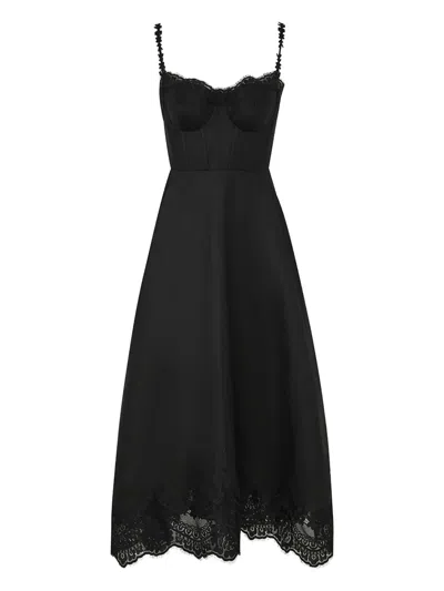 Zimmermann Hypnotic Picnic Belted Lace-trimmed Linen And Silk-blend Midi Dress In Black