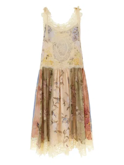 Zimmermann Lace-trimmed Floral Dress In Neutral