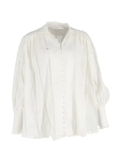 Pre-owned Zimmermann Lace-trimmed Long-sleeve Blouse In White