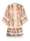 Zimmermann Crochet-trimmed Floral-print Cotton Mini Dress In Multicolour