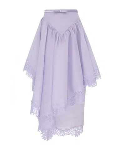 Zimmermann Crush Lace-trimmed Linen-silk Midi Skirt In Purple