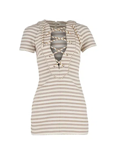 Pre-owned Zimmermann Lace-up Striped Mini Dress In Neutral