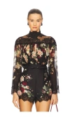 Zimmermann Hypnotic Lace Yoke Blouse Viscose Shirt In Black