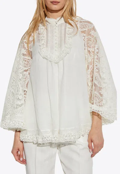 Zimmermann Lace Yoke Long-sleeved Blouse In White