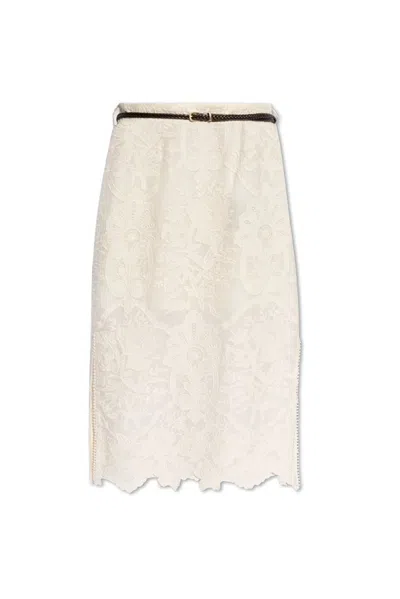 Zimmermann Laced Belted Midi Skirt In White