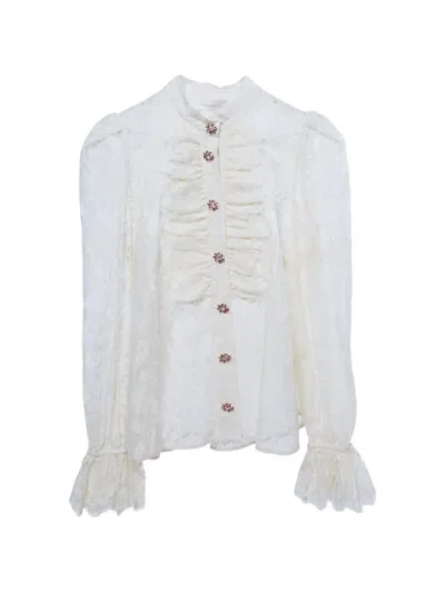 Pre-owned Zimmermann Laced Ruffled Blouse In Neutral