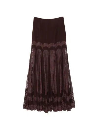 Zimmermann Lace-panelled Flared Skirt In Brown