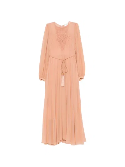 Zimmermann Lace-panelled Pleated Dress In Neutral