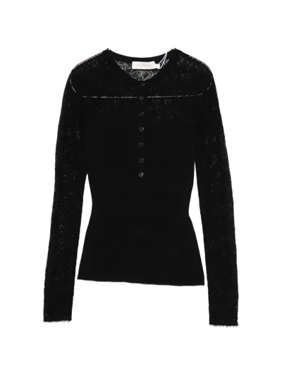 Zimmermann Lace-panelled Ribbed-knit Sweater In Black