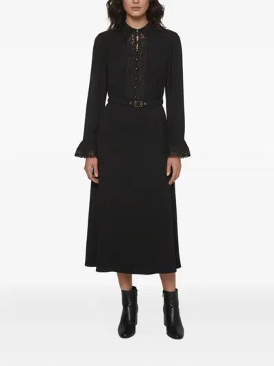 Pre-owned Zimmermann Lace-trim Belted Midi Dress In Black