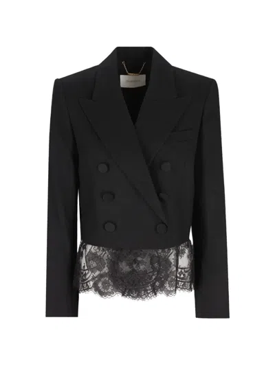 Zimmermann Lace-trim Double-breasted Blazer In Black